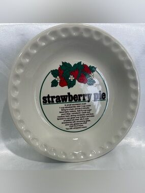 Strawberry Pie Ceramic Serving Dish - White with Red & Green Design